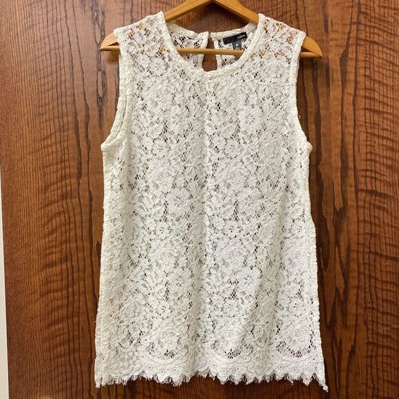 Aqua cream sheer lace scoop neck sleeveless tunic tank - Picture 6 of 6